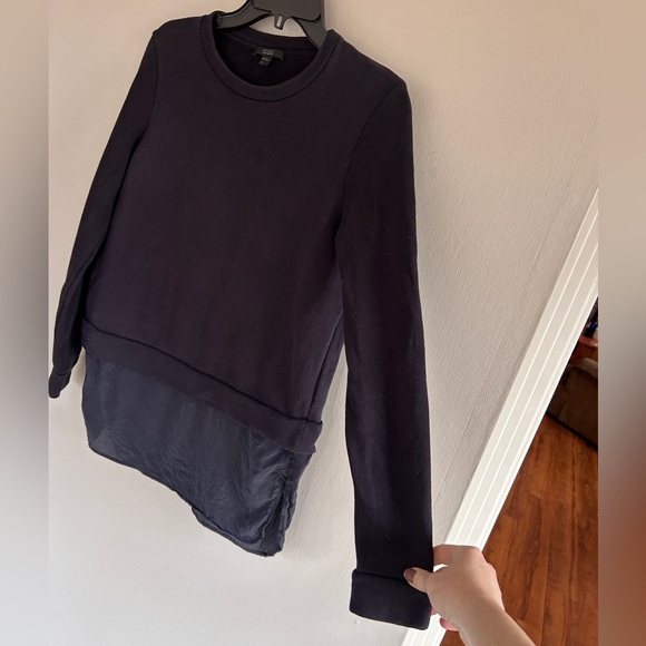 COS Navy Layered Look Tunic Sweatshirt Silk Hem Minimalist Scandi Capsule 90s XS - Picture 6 of 12